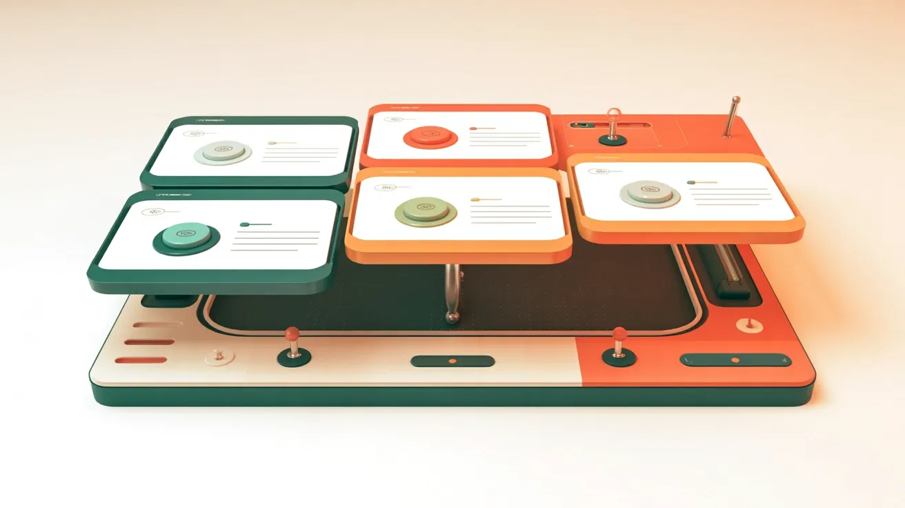 Modulares Design-Control-Panel mit schwebenden Seitensektionen — WordPress Pagebuilder visuell dargestellt