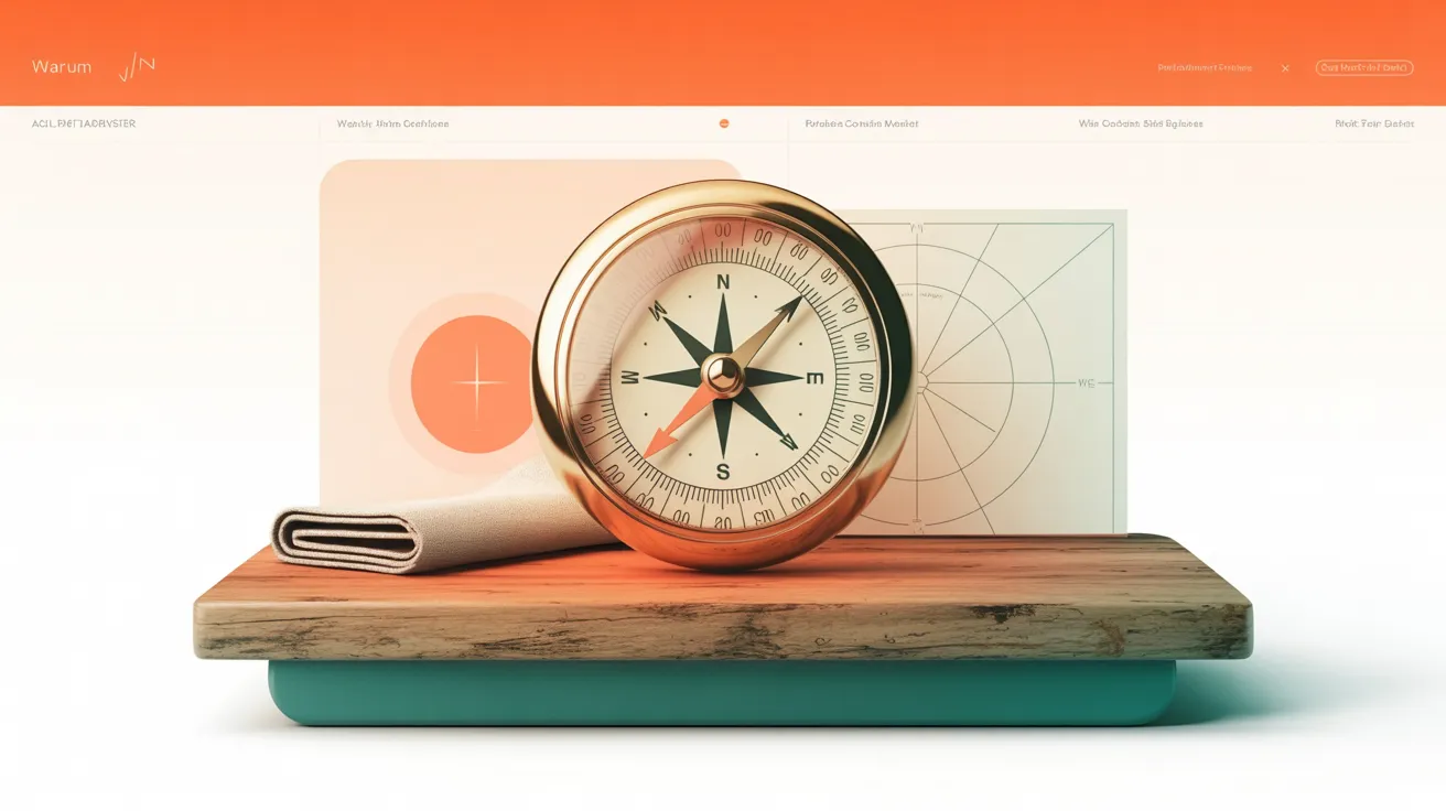 Antiker Messing-Kompass auf Schweizer Eichenholz als Metapher für das Warum als Nordstern einer Marke