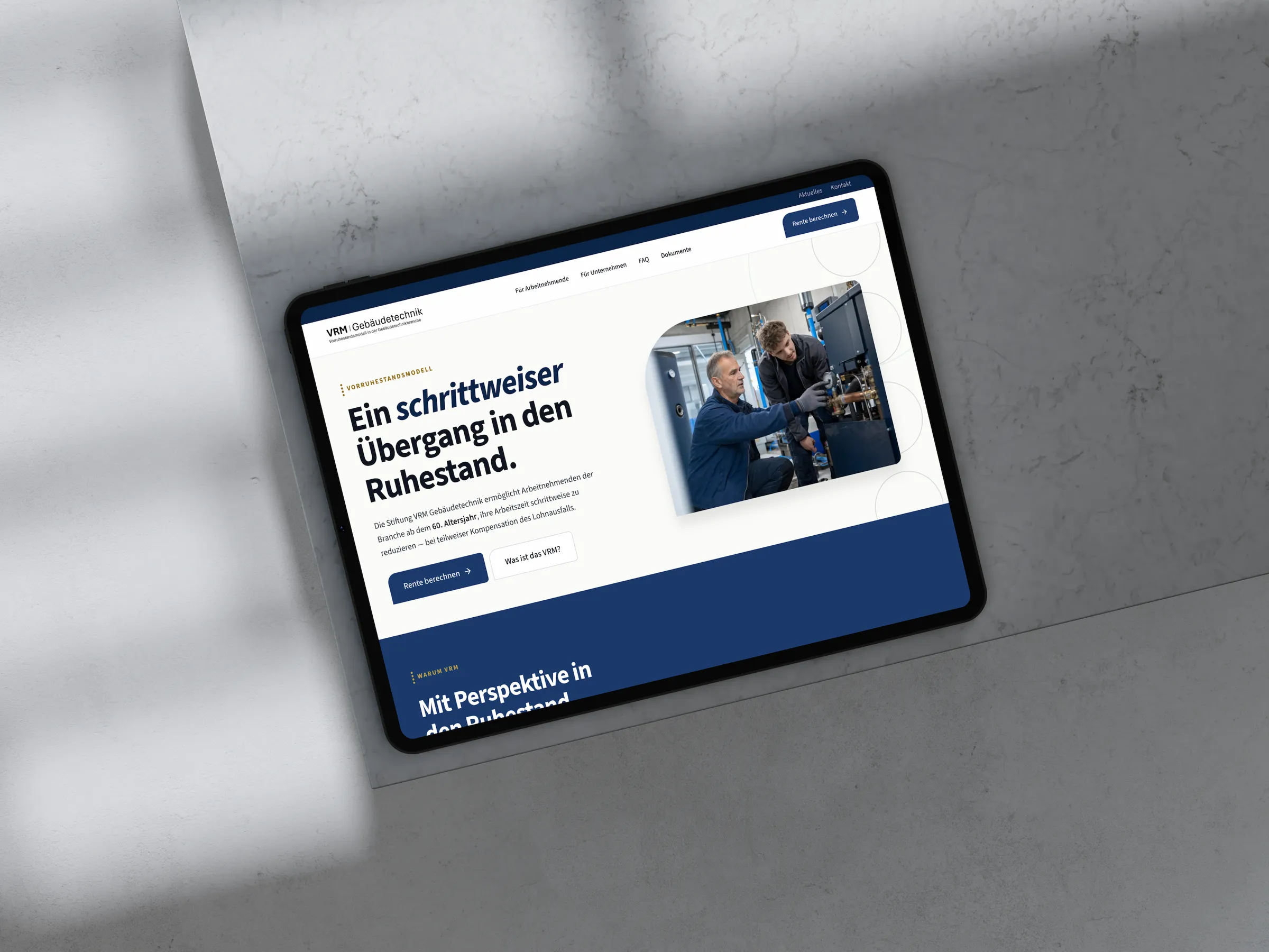 Startseite der neuen Website von VRM Gebäudetechnik auf dem Desktop