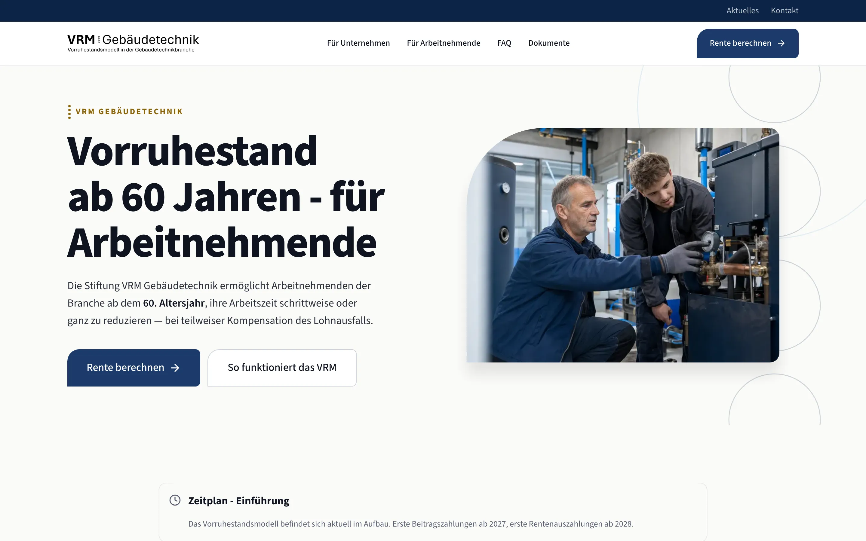 Startseite der neuen Website von VRM Gebäudetechnik auf dem Desktop