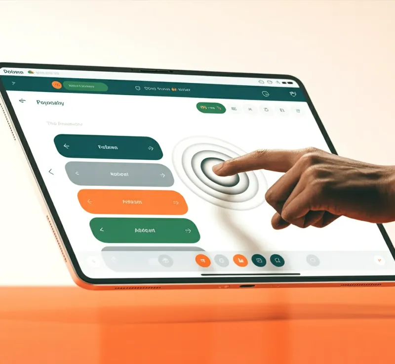 Schwebendes Tablet mit Touch-Interface und Tap-Ripple-Effekt